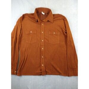 VTG Montgomery Ward Shirt Men's Medium Long Sleeve Rust Brown Faux Suede 60s 70s